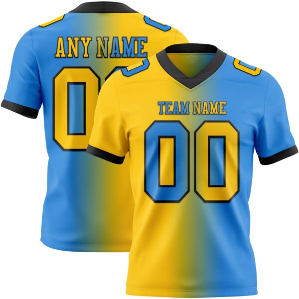Custom Powder Blue Yellow-Black Authentic Gradient Fashion Football Jersey