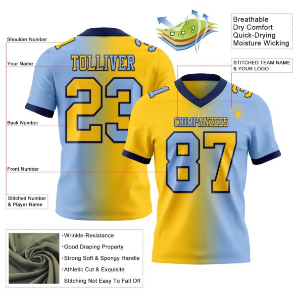 Custom Light Blue Yellow-Navy Authentic Gradient Fashion Football Jersey