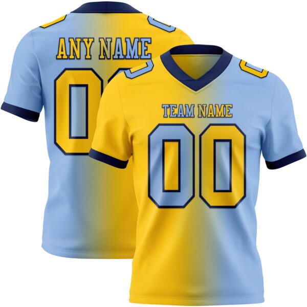 Custom Light Blue Yellow-Navy Authentic Gradient Fashion Football Jersey