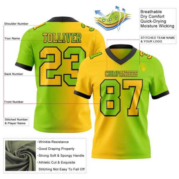 Custom Neon Green Yellow-Black Authentic Gradient Fashion Football Jersey