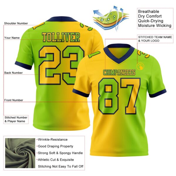 Custom Neon Green Yellow-Navy Authentic Gradient Fashion Football Jersey