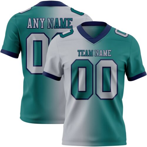 Gradient0309 Custom Teal Gray-Navy Authentic Gradient Fashion Football Jersey