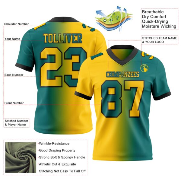 Custom Teal Yellow-Black Authentic Gradient Fashion Football Jersey