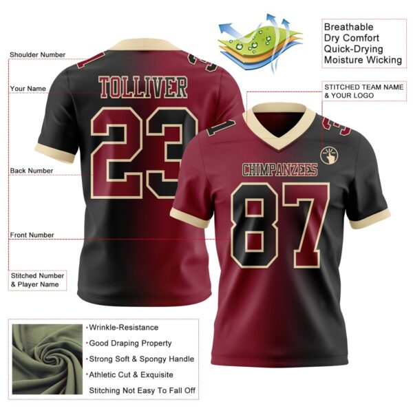 Custom Black Crimson-Cream Authentic Gradient Fashion Football Jersey