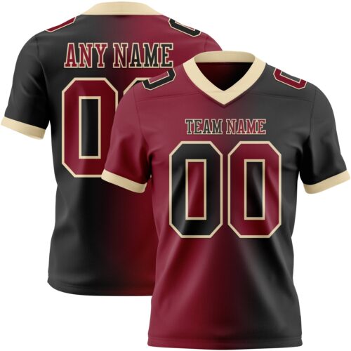 Gradient0320 Custom Black Crimson-Cream Authentic Gradient Fashion Football Jersey