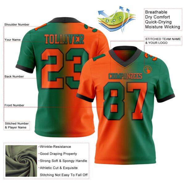Custom Kelly Green Orange-Black Authentic Gradient Fashion Football Jersey