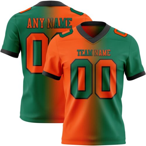 Gradient0329 Custom Kelly Green Orange-Black Authentic Gradient Fashion Football Jersey