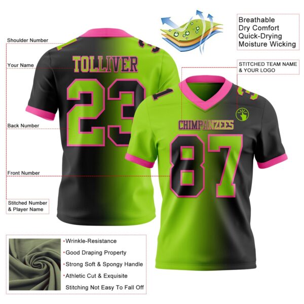 Custom Black Neon Green-Pink Authentic Gradient Fashion Football Jersey