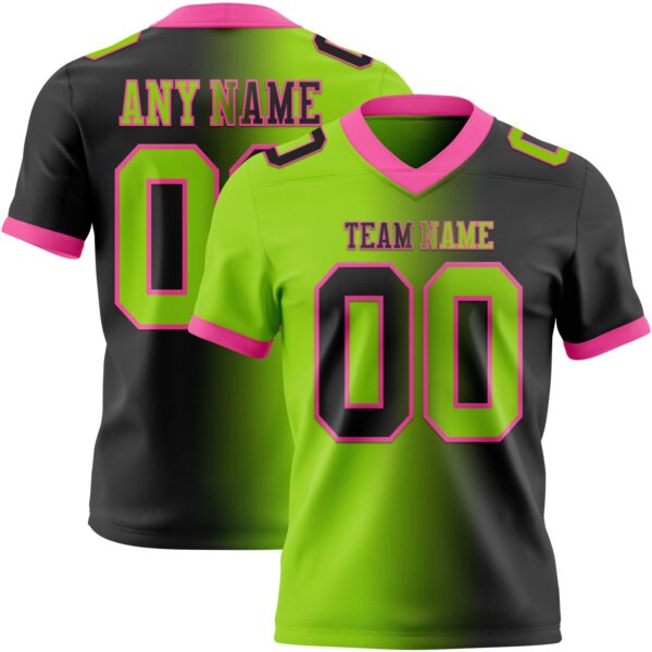 Custom Black Neon Green-Pink Authentic Gradient Fashion Football Jersey