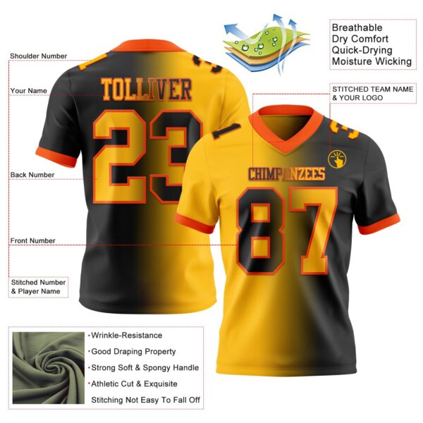 Custom Black Gold-Orange Authentic Gradient Fashion Football Jersey