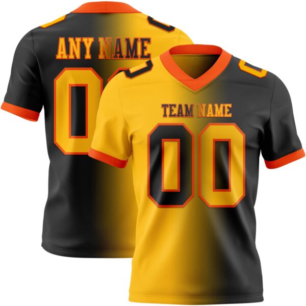 Custom Black Gold-Orange Authentic Gradient Fashion Football Jersey