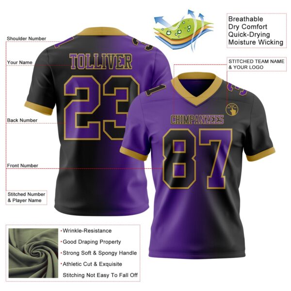 Custom Black Purple-Old Gold Authentic Gradient Fashion Football Jersey