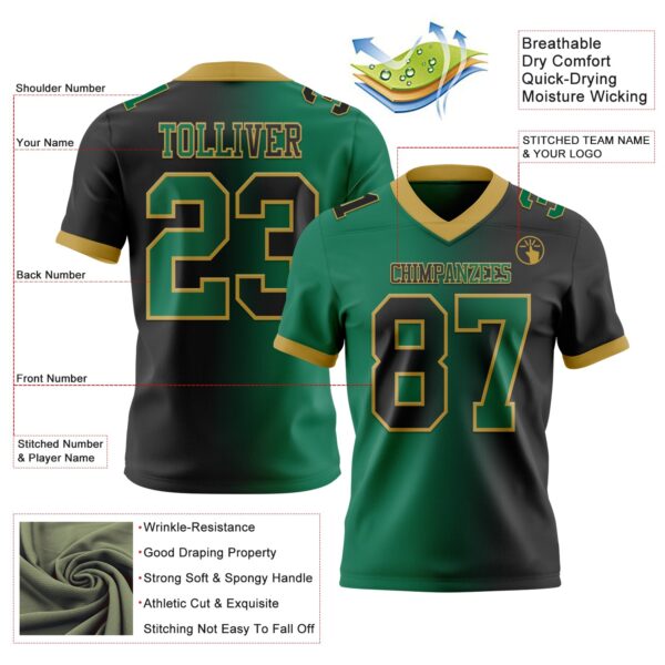 Custom Black Kelly Green-Old Gold Authentic Gradient Fashion Football Jersey