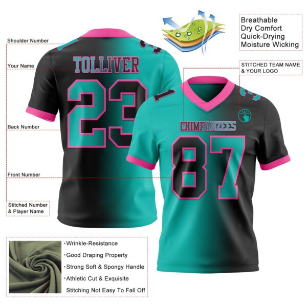 Custom Black Aqua-Pink Authentic Gradient Fashion Football Jersey