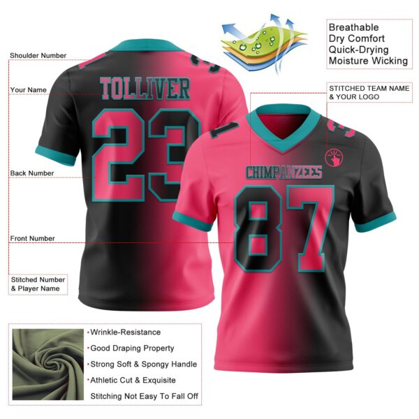 Custom Black Neon Pink-Teal Authentic Gradient Fashion Football Jersey