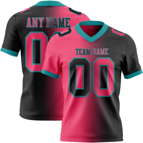 Custom Black Neon Pink-Teal Authentic Gradient Fashion Football Jersey