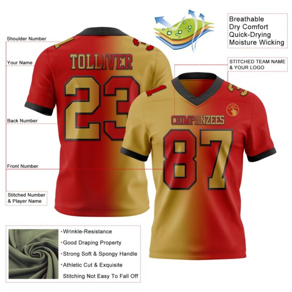 Custom Red Old Gold-Black Authentic Gradient Fashion Football Jersey
