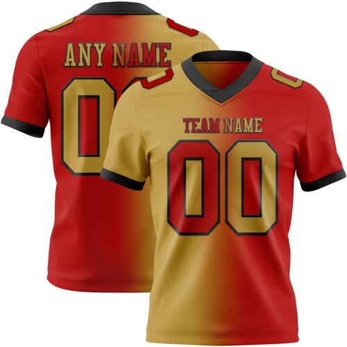 Gradient0358 Custom Red Old Gold-Black Authentic Gradient Fashion Football Jersey