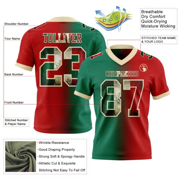 Custom Red Vintage Mexican Flag Kelly Green-Cream Authentic Gradient Fashion Football Jersey