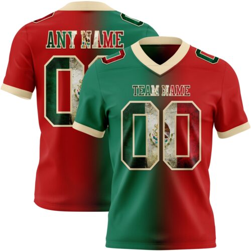 Gradient0361 Custom Red Vintage Mexican Flag Kelly Green-Cream Authentic Gradient Fashion Football Jersey