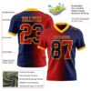 Custom Navy Red-Gold Authentic Gradient Fashion Football Jersey