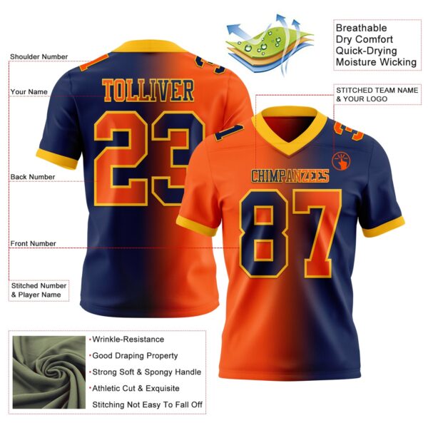 Custom Navy Orange-Gold Authentic Gradient Fashion Football Jersey