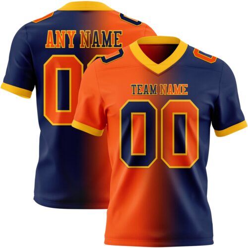 Gradient0364 Custom Navy Orange-Gold Authentic Gradient Fashion Football Jersey