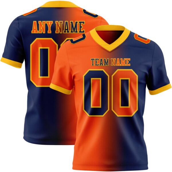 Custom Navy Orange-Gold Authentic Gradient Fashion Football Jersey