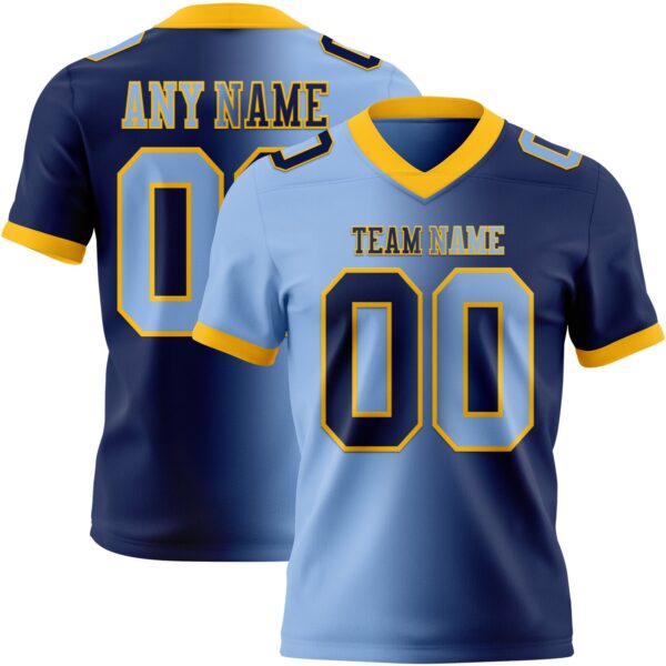 Custom Navy Light Blue-Gold Authentic Gradient Fashion Football Jersey