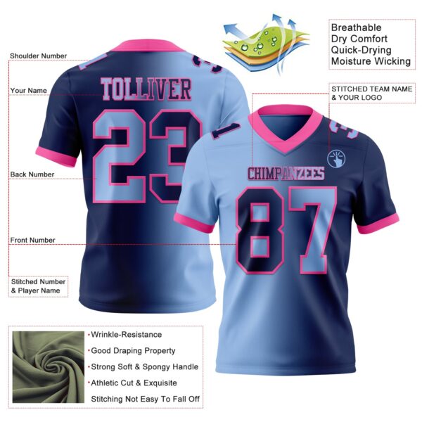 Custom Navy Light Blue-Pink Authentic Gradient Fashion Football Jersey