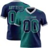 Custom Navy Teal-Gray Authentic Gradient Fashion Football Jersey