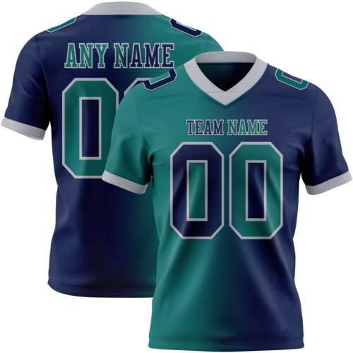 Gradient0373 Custom Navy Teal-Gray Authentic Gradient Fashion Football Jersey