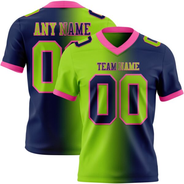 Custom Navy Neon Green-Pink Authentic Gradient Fashion Football Jersey