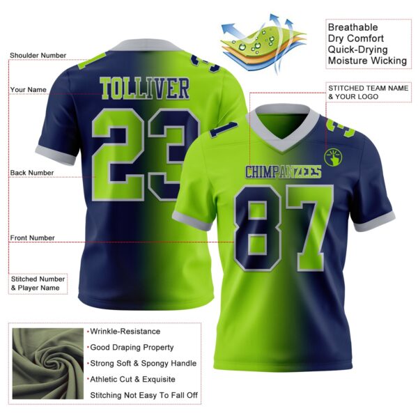 Custom Navy Neon Green-Gray Authentic Gradient Fashion Football Jersey