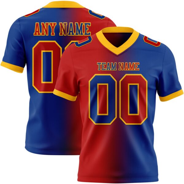 Custom Royal Red-Gold Authentic Gradient Fashion Football Jersey