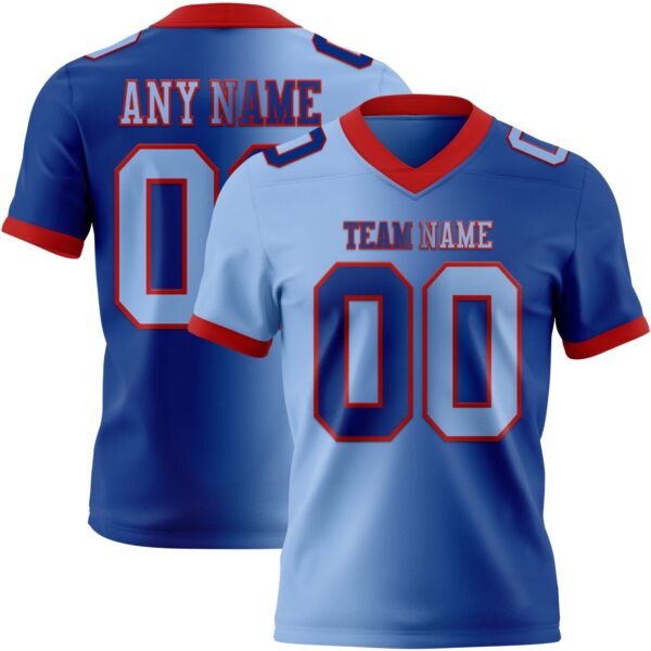 Custom Royal Light Blue-Red Authentic Gradient Fashion Football Jersey