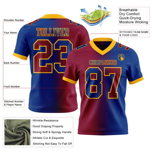 Custom Royal Maroon-Gold Authentic Gradient Fashion Football Jersey