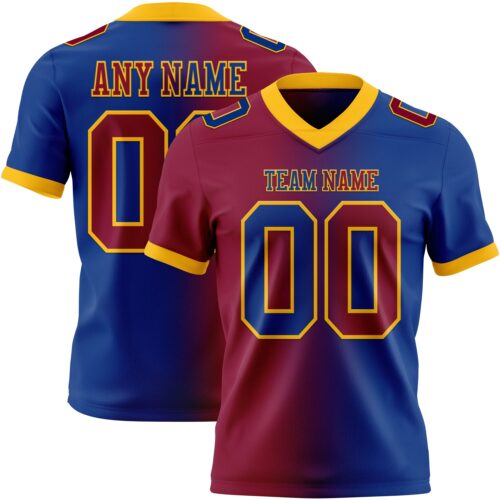 Custom Royal Maroon-Gold Authentic Gradient Fashion Football Jersey