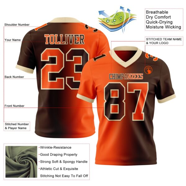 Custom Brown Orange-Cream Authentic Gradient Fashion Football Jersey