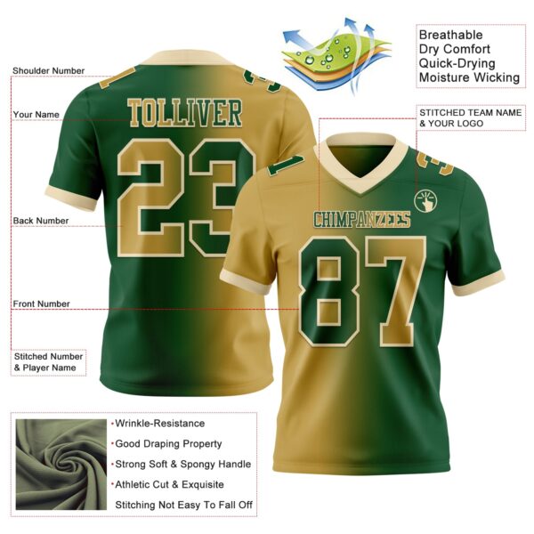 Custom Green Old Gold-Cream Authentic Gradient Fashion Football Jersey