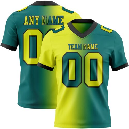 Custom Teal Neon Yellow-Black Authentic Gradient Fashion Football Jersey