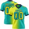 Custom Aqua Neon Yellow-Navy Authentic Gradient Fashion Football Jersey