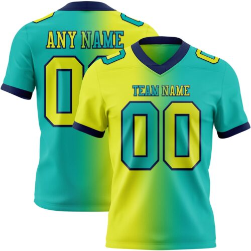 Gradient0404 Custom Aqua Neon Yellow-Navy Authentic Gradient Fashion Football Jersey