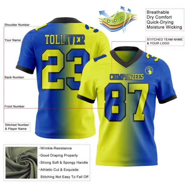 Custom Thunder Blue Neon Yellow-Black Authentic Gradient Fashion Football Jersey