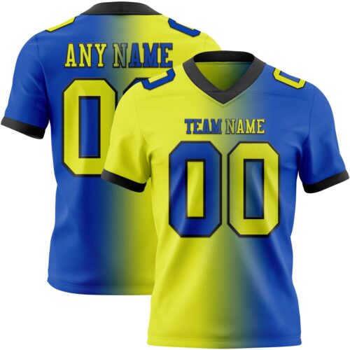 Custom Thunder Blue Neon Yellow-Black Authentic Gradient Fashion Football Jersey
