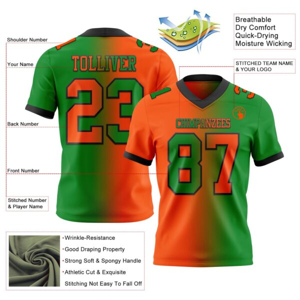 Custom Grass Green Orange-Black Authentic Gradient Fashion Football Jersey