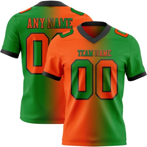 Custom Grass Green Orange-Black Authentic Gradient Fashion Football Jersey