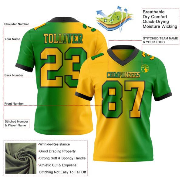 Custom Grass Green Gold-Black Authentic Gradient Fashion Football Jersey