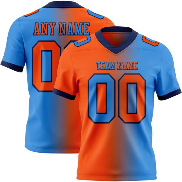 Custom Powder Blue Orange-Navy Authentic Gradient Fashion Football Jersey