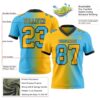 Custom Sky Blue Gold-Black Authentic Gradient Fashion Football Jersey